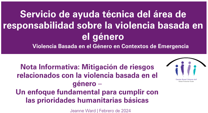 Nota Informativa: Mitigación de riesgos relacionados con la violencia basada en el género – Un enfoque fundamental para cumplir con las prioridades humanitarias básicas