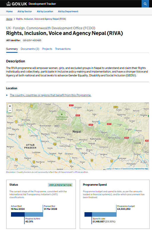 FCDO tracker page on RIVA