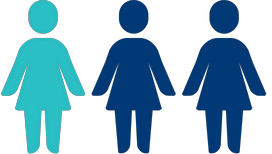 Graphic of an outline of three woman with two women in dark blue and one in light blue. 