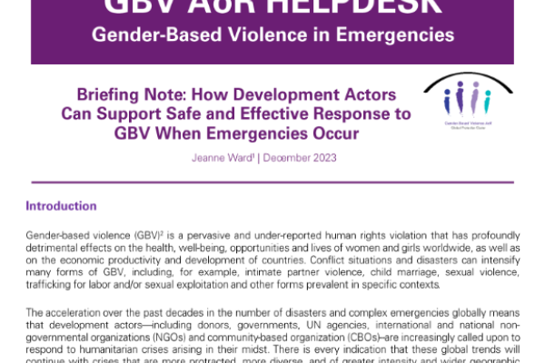 How Development Actors Can Support Safe and Effective Response to GBV ...