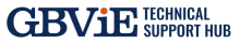 A dark blue logo that says GBViE Technical Support Hub. The dot above the i is orange.